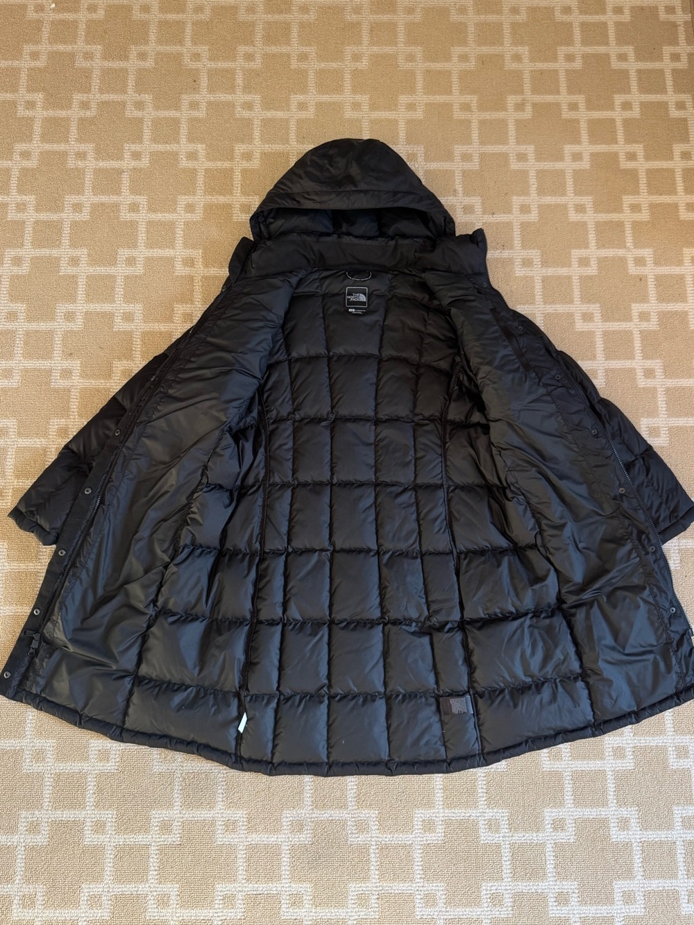 The North Face 550 Goose Down Hooded Long Puffer Parka Winter Coat Black Large - Picture 4 of 16